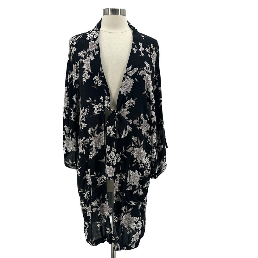 Spiritual Gangster Womens One Size Floral Black Tie Kimono Robe Duster Boho